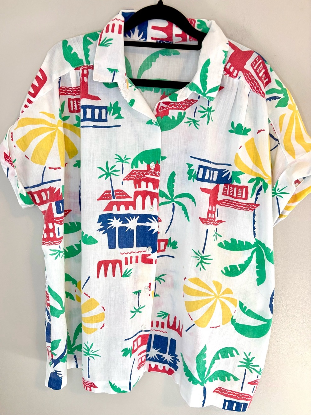 Vintage MS Russ Tropical Shirt USA Palm Tree Novelty Print Small